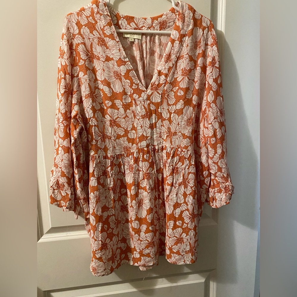 Cynthia Rowley Floral Orange and White Top